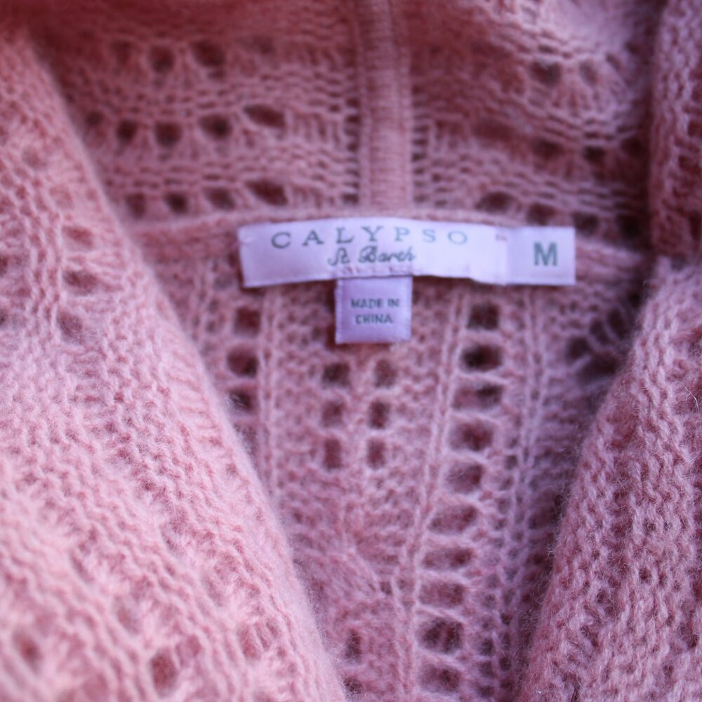 Calypso St Barth Cashmere Cardigan sweater waterfall pink crochet macreme nude M - Picture 9 of 9